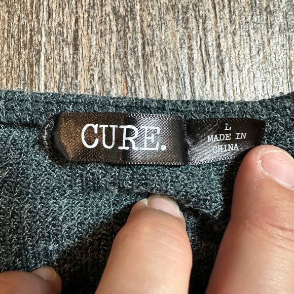 CURE Womens Green Ribbed 3/4 Sleeve Sweater Knit Top Size L Pockets - Picture 2 of 9